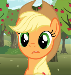 Size: 889x942 | Tagged: safe, screencap, character:applejack, species:earth pony, species:pony, episode:the super speedy cider squeezy 6000, g4, my little pony: friendship is magic, apple tree, applejack's hat, close-up, clothing, cowboy hat, cropped, cute, female, hat, jackabetes, mare, solo, tree