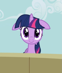 Size: 425x501 | Tagged: safe, screencap, character:twilight sparkle, character:twilight sparkle (unicorn), species:pony, species:unicorn, episode:it's about time, g4, my little pony: friendship is magic, cropped, cute, female, floppy ears, mare, smiling, solo, twiabetes