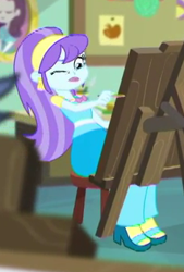Size: 235x348 | Tagged: safe, screencap, character:aqua blossom, episode:schedule swap, g4, my little pony:equestria girls, canterlot high, cropped, easel