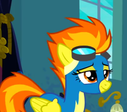 Size: 820x720 | Tagged: safe, screencap, character:spitfire, species:pony, episode:newbie dash, g4, my little pony: friendship is magic, clothing, cropped, solo, uniform, wonderbolts uniform