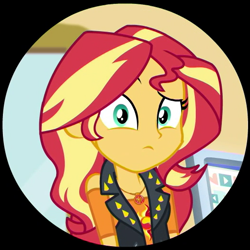 Size: 521x521 | Tagged: safe, screencap, character:sunset shimmer, episode:schedule swap, g4, my little pony:equestria girls, computer, cropped, ending, female, geode of empathy, looking at you, magical geodes, raised eyebrow, solo