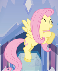 Size: 763x940 | Tagged: safe, screencap, character:fluttershy, species:pegasus, species:pony, episode:games ponies play, g4, my little pony: friendship is magic, cropped, cute, eyes closed, female, flying, hooves together, mare, shyabetes, smiling