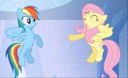 Size: 1533x939 | Tagged: safe, screencap, character:fluttershy, character:rainbow dash, species:pegasus, species:pony, episode:games ponies play, g4, my little pony: friendship is magic, cropped, cute, dashabetes, eyes closed, female, flying, mare, shyabetes, smiling