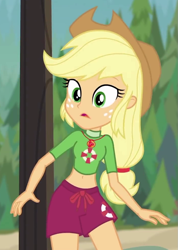 Size: 701x986 | Tagged: safe, screencap, character:applejack, episode:turf war, g4, my little pony:equestria girls, belly button, clothing, cropped, lifeguard, lifeguard applejack, midriff, solo, swimsuit