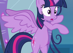 Size: 1479x1079 | Tagged: safe, screencap, character:twilight sparkle, character:twilight sparkle (alicorn), species:alicorn, species:pony, equestria girls:equestria girls, g4, my little pony:equestria girls, animation error, belly, bipedal, cropped, featureless crotch, open mouth, spread wings, wings