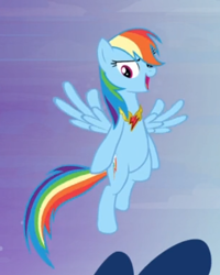 Size: 396x495 | Tagged: safe, screencap, character:rainbow dash, species:pegasus, species:pony, episode:princess twilight sparkle, g4, my little pony: friendship is magic, cropped, element of loyalty, female, flying, jewelry, mare, necklace, open mouth, solo, spread wings, wings
