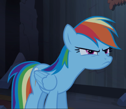 Size: 946x817 | Tagged: safe, screencap, character:rainbow dash, species:pegasus, species:pony, episode:castle mane-ia, g4, my little pony: friendship is magic, cropped, female, glare, mare, narrowed eyes, solo