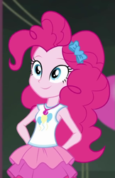 Size: 571x883 | Tagged: safe, screencap, character:pinkie pie, episode:all the world's off stage, g4, my little pony:equestria girls, :), all the world's off stage: pinkie pie, cropped, cute, diapinkes, geode of sugar bombs, hands behind back, magical geodes, solo