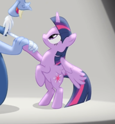 Size: 451x488 | Tagged: safe, screencap, character:discord, character:twilight sparkle, character:twilight sparkle (alicorn), species:alicorn, species:pony, episode:three's a crowd, g4, my little pony: friendship is magic, bipedal, cropped, looking up, shipping fuel, solo focus, wings