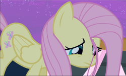Size: 1557x940 | Tagged: safe, screencap, character:fluttershy, species:pegasus, species:pony, episode:filli vanilli, g4, my little pony: friendship is magic, cropped, cute, female, folded wings, looking down, mare, sad, sadorable, shyabetes, solo, stray strand, wings