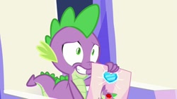 Size: 1280x720 | Tagged: safe, screencap, character:spike, species:dragon, episode:the crystalling, g4, my little pony: friendship is magic, awkward smile, embarrassed, male, poster, season 6, tail