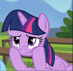 Size: 658x638 | Tagged: safe, screencap, character:twilight sparkle, character:twilight sparkle (alicorn), species:alicorn, species:pony, episode:testing testing 1-2-3, g4, my little pony: friendship is magic, bored, cropped, hooves on cheeks, solo