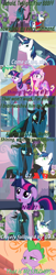 Size: 800x3928 | Tagged: safe, artist:alphamonouryuuken, edit, edited screencap, screencap, character:princess cadance, character:queen chrysalis, character:shining armor, character:spike, character:twilight sparkle, species:changeling, episode:a canterlot wedding, episode:owl's well that ends well, g4, my little pony: friendship is magic, brainwashing, changeling queen, comic, female, golden oaks library, mind control, pure unfiltered evil, screencap comic, that's just creepy, yugioh abridged