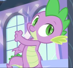 Size: 1012x939 | Tagged: safe, screencap, character:spike, episode:equestria games, g4, my little pony: friendship is magic, cropped, fist pump, smiling, solo