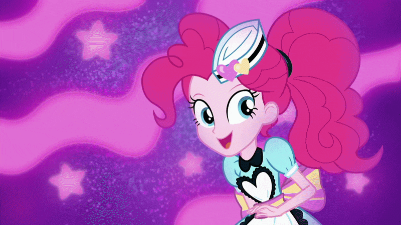 Size: 800x450 | Tagged: safe, screencap, character:pinkie pie, episode:coinky-dink world, eqg summertime shorts, g4, my little pony:equestria girls, animated, apron, clothing, dancing, diner uniform, doo wop, gif, heart hands, huggable, looking at you, milkshake malt, roller skates, server pinkie pie, sunny sugarsocks, tip top, waitress