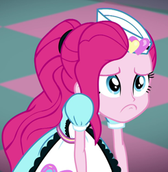 Size: 942x962 | Tagged: safe, screencap, character:pinkamena diane pie, character:pinkie pie, episode:five stars, g4, my little pony:equestria girls, clothing, cropped, cute, cuteamena, diapinkes, female, sad, sadorable, server pinkie pie