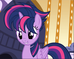 Size: 1170x941 | Tagged: safe, screencap, character:twilight sparkle, character:twilight sparkle (alicorn), species:alicorn, species:pony, episode:castle sweet castle, g4, my little pony: friendship is magic, alternate hairstyle, alternate mane style, cropped, punklight sparkle, smiling, solo