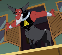 Size: 1051x941 | Tagged: safe, screencap, character:lord tirek, species:centaur, episode:twilight's kingdom, g4, my little pony: friendship is magic, cropped, entrance, male, nose piercing, nose ring, piercing, saloon, scorpan's necklace, solo, western