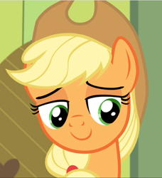 Size: 856x940 | Tagged: safe, screencap, character:applejack, species:earth pony, species:pony, episode:bloom and gloom, g4, my little pony: friendship is magic, applejack's hat, close-up, clothing, cowboy hat, cropped, cute, female, hat, jackabetes, lidded eyes, mare, smiling, solo, stetson, stupid sexy applejack