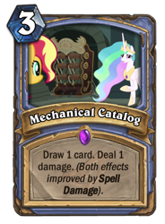 Size: 400x543 | Tagged: safe, screencap, character:princess celestia, character:sunset shimmer, equestria girls:forgotten friendship, g4, my little pony:equestria girls, card, catalog machine, hearthstone, meta, spell, warcraft