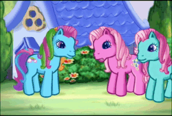 Size: 720x486 | Tagged: safe, screencap, character:minty, character:pinkie pie, character:pinkie pie (g3), character:rainbow dash, character:rainbow dash (g3), species:pony, episode:the runaway rainbow, g3, animated, female, mare, sound, webm