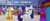 Size: 640x268 | Tagged: safe, derpibooru original, screencap, character:applejack, character:rarity, species:earth pony, species:pony, species:unicorn, my little pony: the movie (2017), applejack's hat, background pony, canterlot, caption, clothing, cowboy hat, down syndrome, female, friendship festival, hat, image macro, impact font, mare, market, meme, mental deficiency, raised hoof, stage, sushi hooves, text, toadstool blossom, unnamed pony, wat