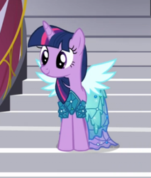 Size: 481x564 | Tagged: safe, screencap, character:twilight sparkle, character:twilight sparkle (alicorn), species:alicorn, species:pony, episode:canterlot boutique, g4, my little pony: friendship is magic, clothing, cropped, dress, princess dress, smiling, solo