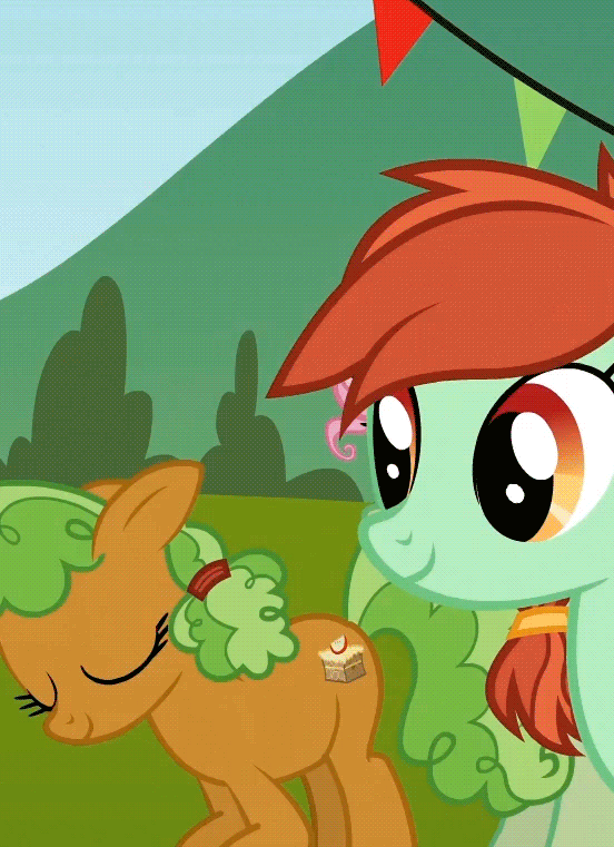 Size: 552x761 | Tagged: safe, screencap, character:apple brown betty, character:candy apples, character:florina tart, species:earth pony, species:pony, episode:apple family reunion, g4, my little pony: friendship is magic, animated, apple family member, bipedal