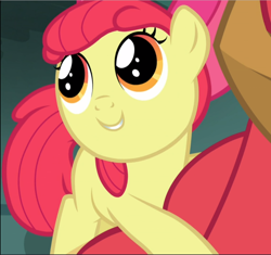Size: 1000x940 | Tagged: safe, screencap, character:apple bloom, species:earth pony, species:pony, episode:brotherhooves social, g4, my little pony: friendship is magic, adorabloom, bow, cropped, cute, female, filly, hair bow, hug, male, smiling, solo focus, stallion