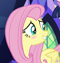 Size: 581x611 | Tagged: safe, screencap, character:fluttershy, species:pony, episode:flutter brutter, g4, my little pony: friendship is magic, blushing, cropped, cute, shyabetes, smiling