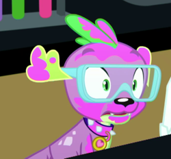Size: 451x418 | Tagged: safe, screencap, character:spike, character:spike (dog), species:dog, episode:epic fails, eqg summertime shorts, g4, my little pony:equestria girls, cropped, goggles, goo, male, messy, spike's dog collar