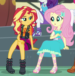 Size: 632x634 | Tagged: safe, screencap, character:fluttershy, character:rarity, character:sunset shimmer, episode:overpowered, g4, my little pony:equestria girls, cropped, geode of empathy, geode of fauna, magical geodes, offscreen character