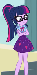 Size: 483x964 | Tagged: safe, screencap, character:twilight sparkle, character:twilight sparkle (scitwi), species:eqg human, episode:overpowered, g4, my little pony:equestria girls, clothing, geode of telekinesis, glasses, legs, magical geodes, ponytail, skirt