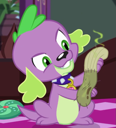 Size: 571x630 | Tagged: safe, screencap, character:spike, character:spike (dog), species:dog, episode:reboxing with spike!, g4, my little pony:equestria girls, cropped, dirty sock, paws, solo, spike's dog collar, tail
