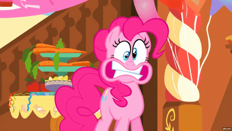 Size: 480x270 | Tagged: safe, screencap, character:pinkie pie, species:pony, episode:the one where pinkie pie knows, g4, my little pony: friendship is magic, animated, crazy face, faec, floppy ears, gif, insanity, roger rabbit, solo, teeth, teeth grinding