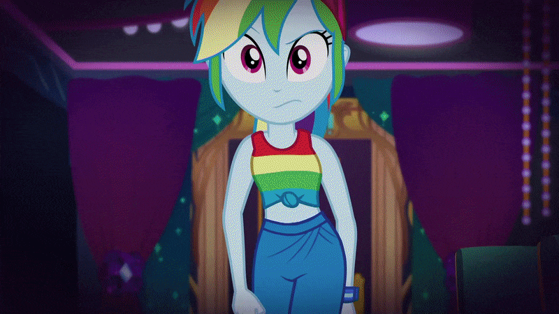 Size: 800x450 | Tagged: safe, screencap, character:rainbow dash, character:trixie, equestria girls:spring breakdown, g4, my little pony:equestria girls, animated, beautiful, black bars, clothing, feet, gif, hip sway, hips, sandals, sexy, sleeveless, tank top