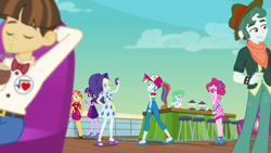 Size: 1920x1080 | Tagged: safe, screencap, character:pinkie pie, character:rainbow dash, character:rarity, character:scott green, character:sunset shimmer, character:twilight sparkle, character:twilight sparkle (scitwi), character:wiz kid, species:eqg human, equestria girls:spring breakdown, g4, my little pony:equestria girls, background human, feet, female, geode of empathy, geode of shielding, geode of sugar bombs, magical geodes, male, sandals, scott green, wiz kid