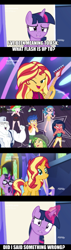 Size: 551x1950 | Tagged: safe, edit, edited screencap, screencap, character:bulk biceps, character:desert sage, character:drama letter, character:flash sentry, character:sandalwood, character:sunset shimmer, character:twilight sparkle, character:twilight sparkle (alicorn), character:twilight sparkle (scitwi), character:watermelody, species:alicorn, species:eqg human, species:pony, species:unicorn, equestria girls:spring breakdown, g4, my little pony:equestria girls, background human, belly button, bikini, clothing, comic, cute, desert sage, diasentres, doodle bug, equestria girls ponified, implied cheating, implied flashimmer, implied shipping, implied straight, midriff, mile hill, screencap comic, swimsuit, technicolor waves, unicorn sci-twi, waldo whereabout