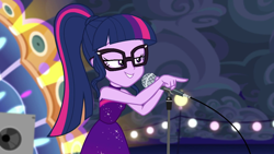 Size: 1920x1080 | Tagged: safe, screencap, character:twilight sparkle, character:twilight sparkle (scitwi), species:eqg human, equestria girls:spring breakdown, g4, my little pony:equestria girls, all good (song), microphone, sexy egghead, singing, sleeveless, solo