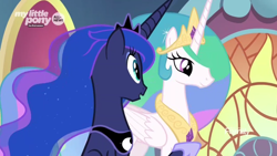 Size: 1366x768 | Tagged: safe, screencap, character:princess celestia, character:princess luna, species:pony, episode:the beginning of the end, g4, my little pony: friendship is magic, throne room