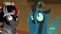 Size: 1920x1080 | Tagged: safe, screencap, character:king sombra, character:queen chrysalis, species:changeling, species:pony, episode:the beginning of the end, g4, my little pony: friendship is magic, changeling queen, cute, cutealis, female, sombradorable