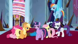 Size: 1280x720 | Tagged: safe, screencap, character:applejack, character:discord, character:fluttershy, character:king sombra, character:pinkie pie, character:rainbow dash, character:rarity, character:twilight sparkle, character:twilight sparkle (alicorn), species:alicorn, species:earth pony, species:pegasus, species:pony, species:unicorn, episode:the beginning of the end, g4, my little pony: friendship is magic, animated, canterlot, canterlot castle, crystal, dark crystal, dark magic, fear, female, magic, male, mane six, mare, sound, stallion, webm