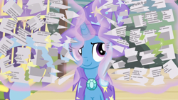 Size: 1280x720 | Tagged: safe, screencap, character:trixie, species:pony, episode:uncommon bond, g4, my little pony: friendship is magic, levitation, magic, newspaper, solo, tearing, telekinesis