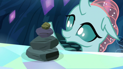 Size: 1920x1080 | Tagged: safe, screencap, character:ocellus, species:changedling, species:changeling, species:reformed changeling, episode:uprooted, g4, my little pony: friendship is magic, female, rock, solo, stacking