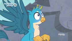 Size: 1920x1080 | Tagged: safe, screencap, character:gallus, species:griffon, episode:uprooted, g4, my little pony: friendship is magic, flying, solo, spread wings, surprised, wings