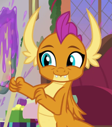 Size: 803x912 | Tagged: safe, screencap, character:smolder, species:dragon, episode:the hearth's warming club, g4, my little pony: friendship is magic, claws, cleaning, cropped, cute, dragoness, fangs, female, folded wings, horns, raised eyebrows, slit eyes, smolderbetes, solo, teenaged dragon, teenager, too cute, wings