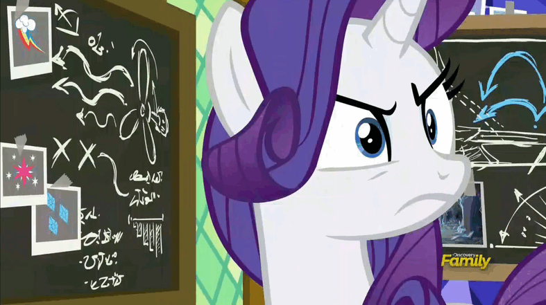 Size: 787x441 | Tagged: safe, screencap, character:rarity, species:pony, episode:sparkle's seven, g4, my little pony: friendship is magic, animated, chalkboard, faec, gif, solo