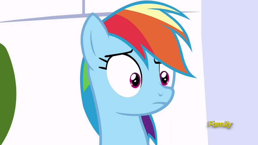 Size: 826x464 | Tagged: safe, screencap, character:rainbow dash, species:pony, episode:sparkle's seven, g4, my little pony: friendship is magic, animated, duckface, gif, pouting