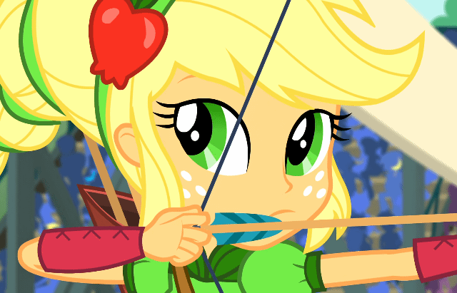 Size: 640x411 | Tagged: safe, screencap, character:applejack, equestria girls:friendship games, g4, my little pony:equestria girls, animated, arrow, beautiful, bow, breathing, gif