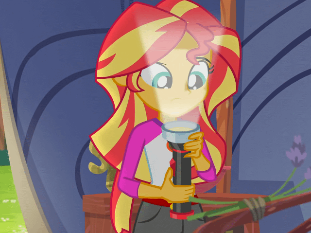 Size: 640x479 | Tagged: safe, screencap, character:sunset shimmer, equestria girls:legend of everfree, g4, my little pony:equestria girls, animated, camp everfree outfits, cute, flashlight (object), ghost, gif, shimmerbetes, solo